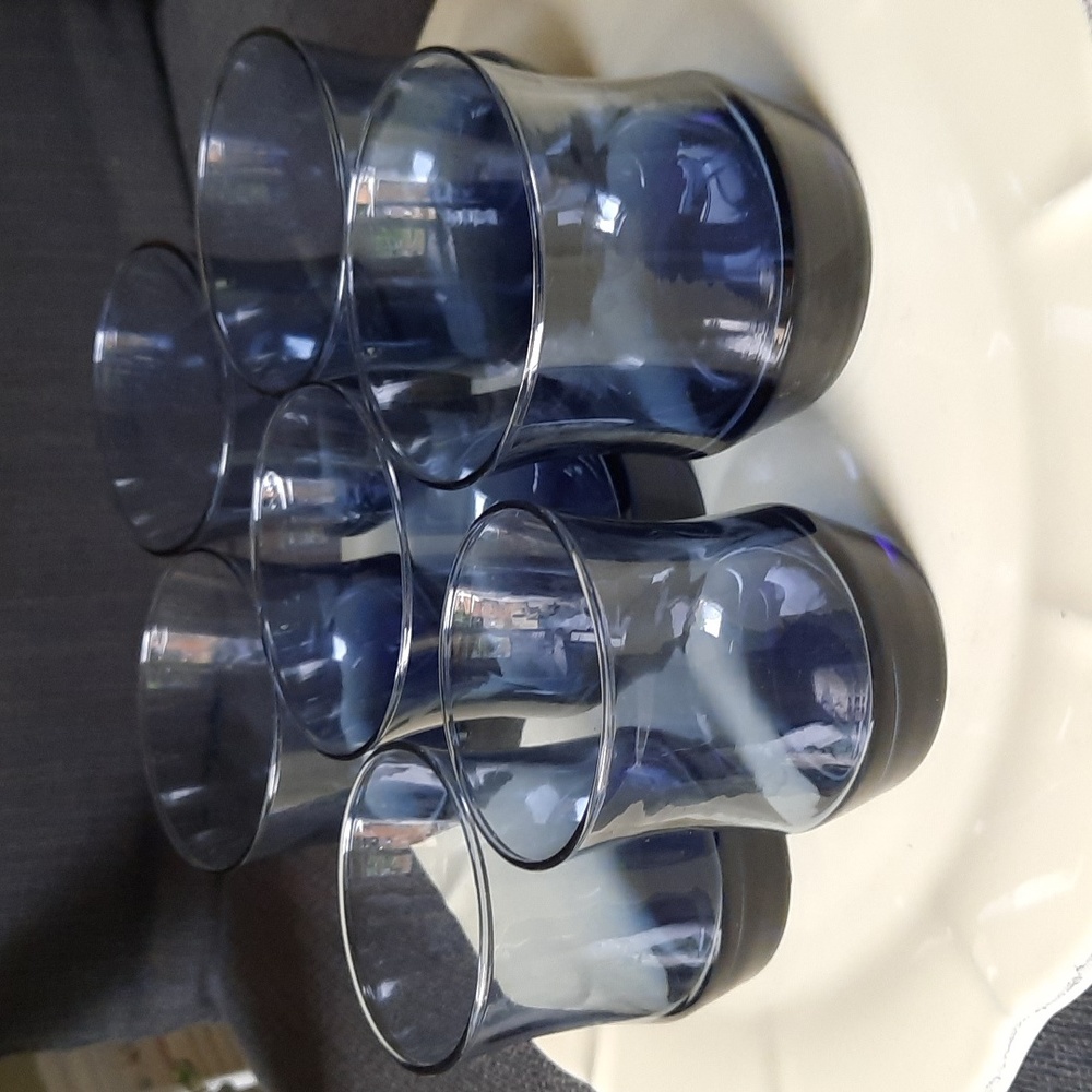 Vintage 2 Sets Libbey Apollo Duskey Navy Blue Lowball Glasses medium & small